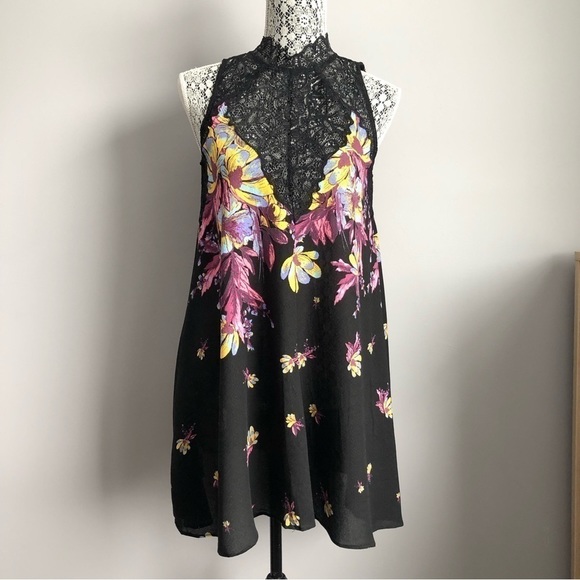 Free People Marsha Floral Print Lace Slip Dress festival boho oversized XS - Picture 2 of 10